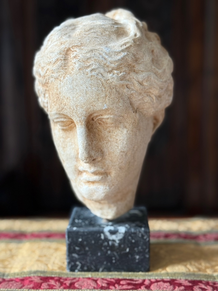 Plaster Head Of Hygieia On A Marble Base, Greece, 20th Century