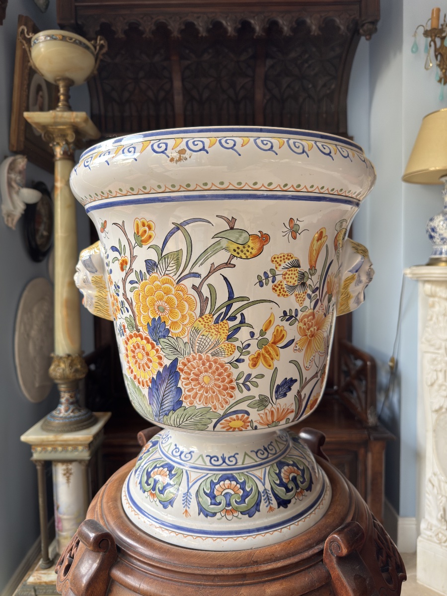 Plant Pot From The Geomartel Factory, Desvres, Hand-painted - Delft Decoration-photo-3