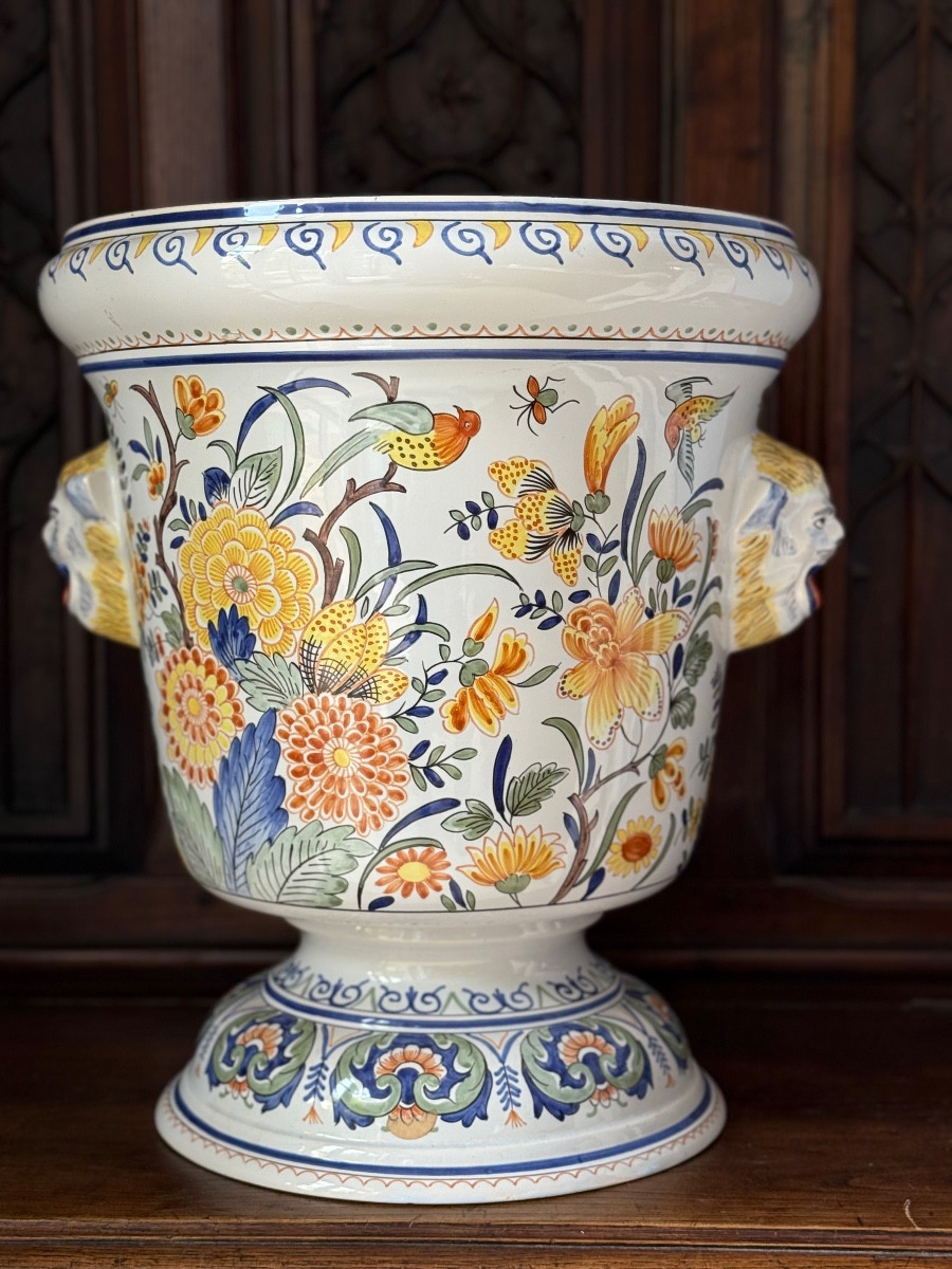 Plant Pot From The Geomartel Factory, Desvres, Hand-painted - Delft Decoration