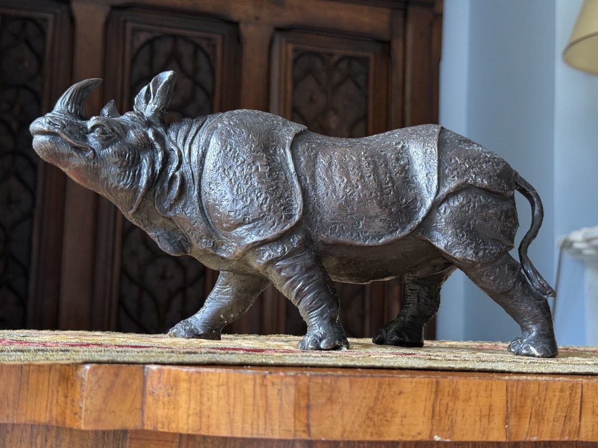 Sculpture animalière en bronze – Rhinocéros, XX ème-photo-2