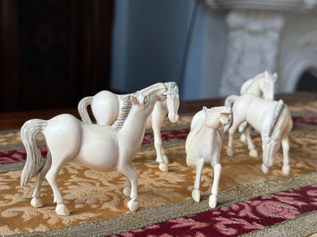 Seven Horses Of King Mu – Carved Ivory, Early 20th Century-photo-2