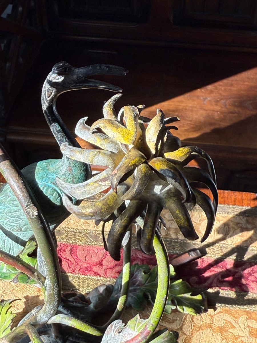 Sculpture décorative en bronze, candélabre à esthétique japonisante -École française XXᵉ-photo-3