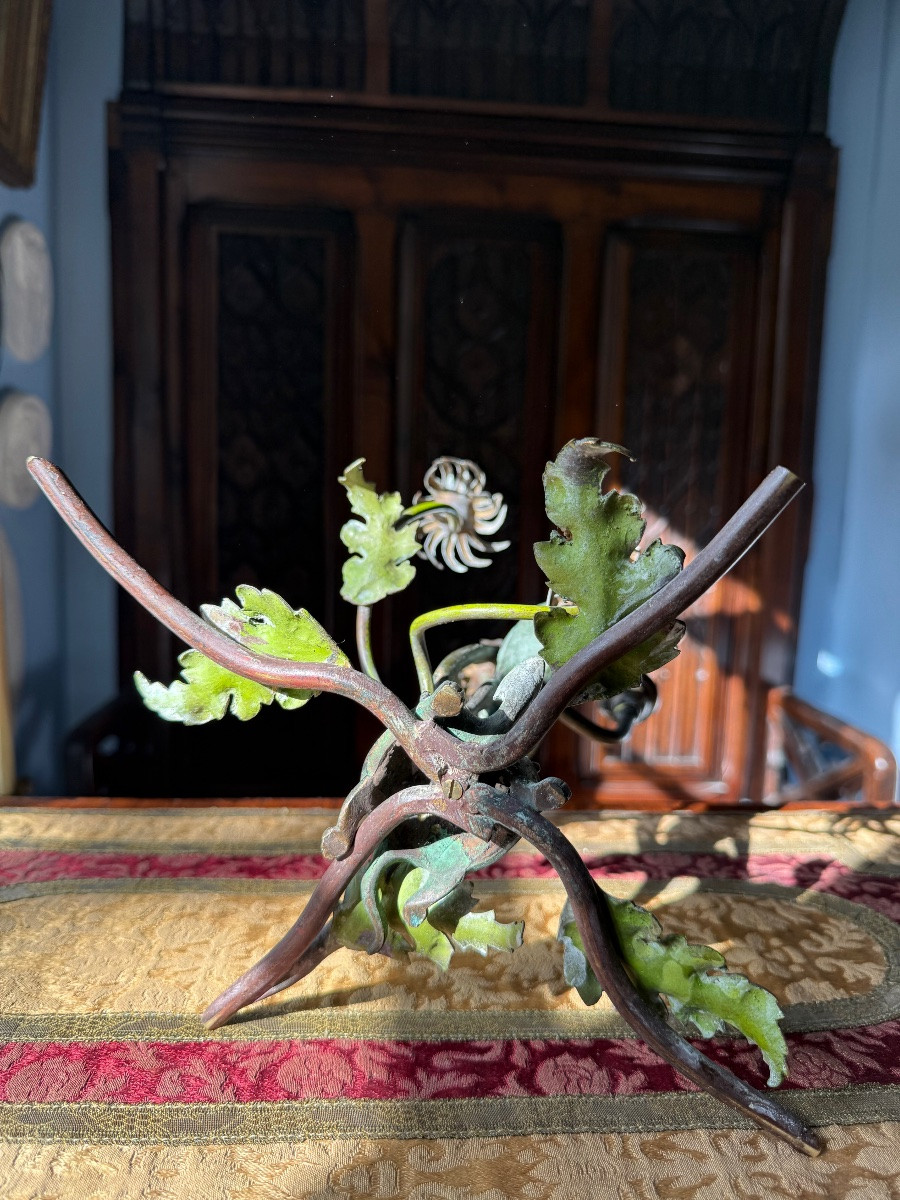 Sculpture décorative en bronze, candélabre à esthétique japonisante -École française XXᵉ-photo-6