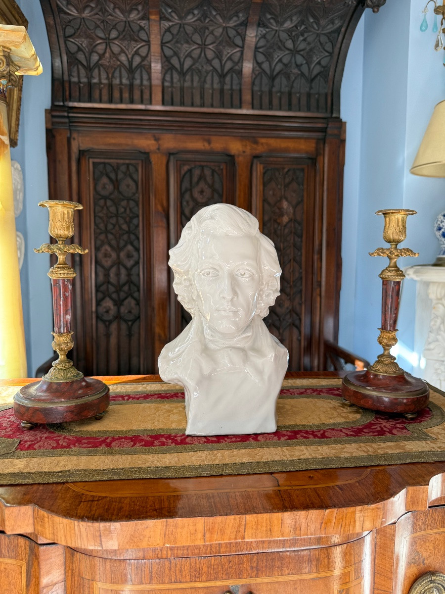 Frédéric Chopin, buste en porcelaine blanche vernissée, d’après Raphaël Nannini (1852–1925)-photo-3