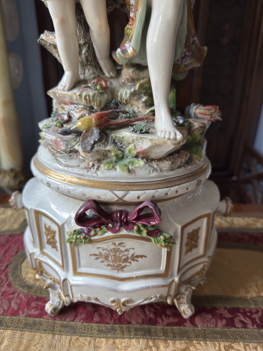 Large Polychrome And Gold Porcelain Group – Dresden Volkstedt, 19th Century - Circa 1880-photo-1