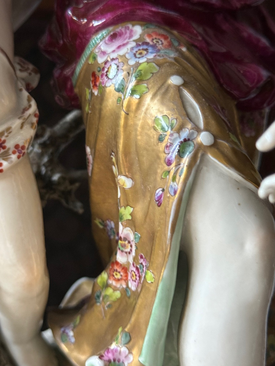 Large Polychrome And Gold Porcelain Group – Dresden Volkstedt, 19th Century - Circa 1880-photo-5