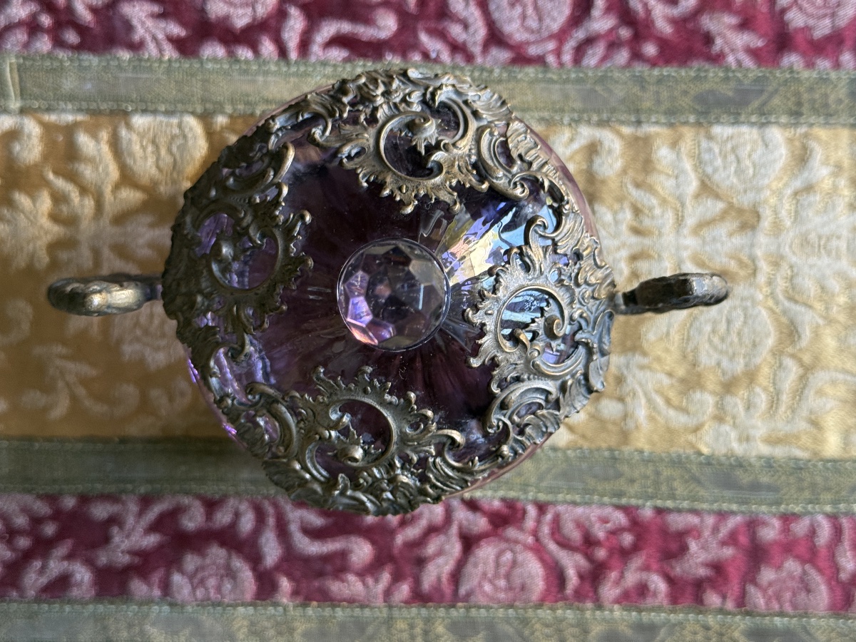Blown Crystal Bonbonnière, Chased Bronze Mount, France, 19th Century  -photo-4