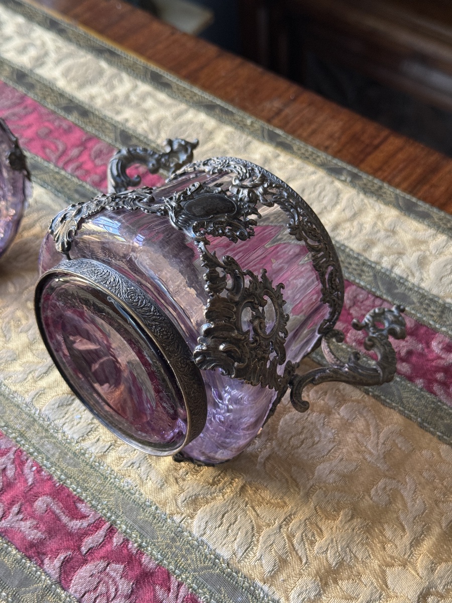 Blown Crystal Bonbonnière, Chased Bronze Mount, France, 19th Century  -photo-5