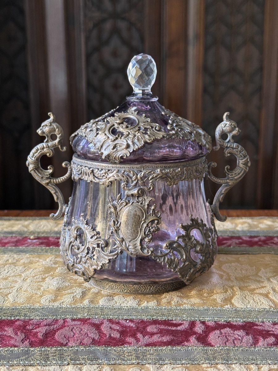 Blown Crystal Bonbonnière, Chased Bronze Mount, France, 19th Century  -photo-7