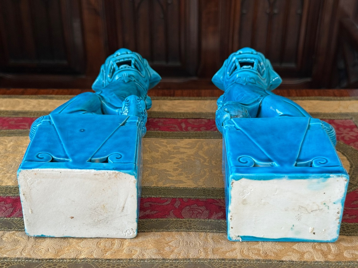 Pair Of Glazed Ceramic Foo Dogs, China, 20th Century  -photo-1