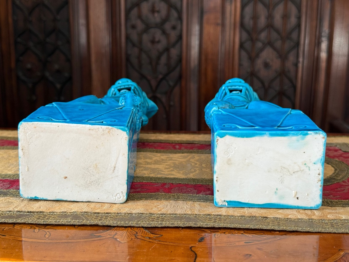 Pair Of Glazed Ceramic Foo Dogs, China, 20th Century  -photo-2