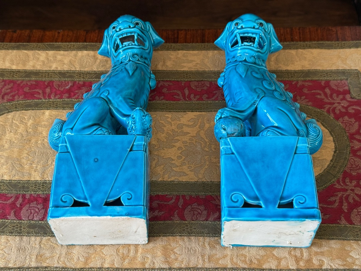 Pair Of Glazed Ceramic Foo Dogs, China, 20th Century  -photo-3