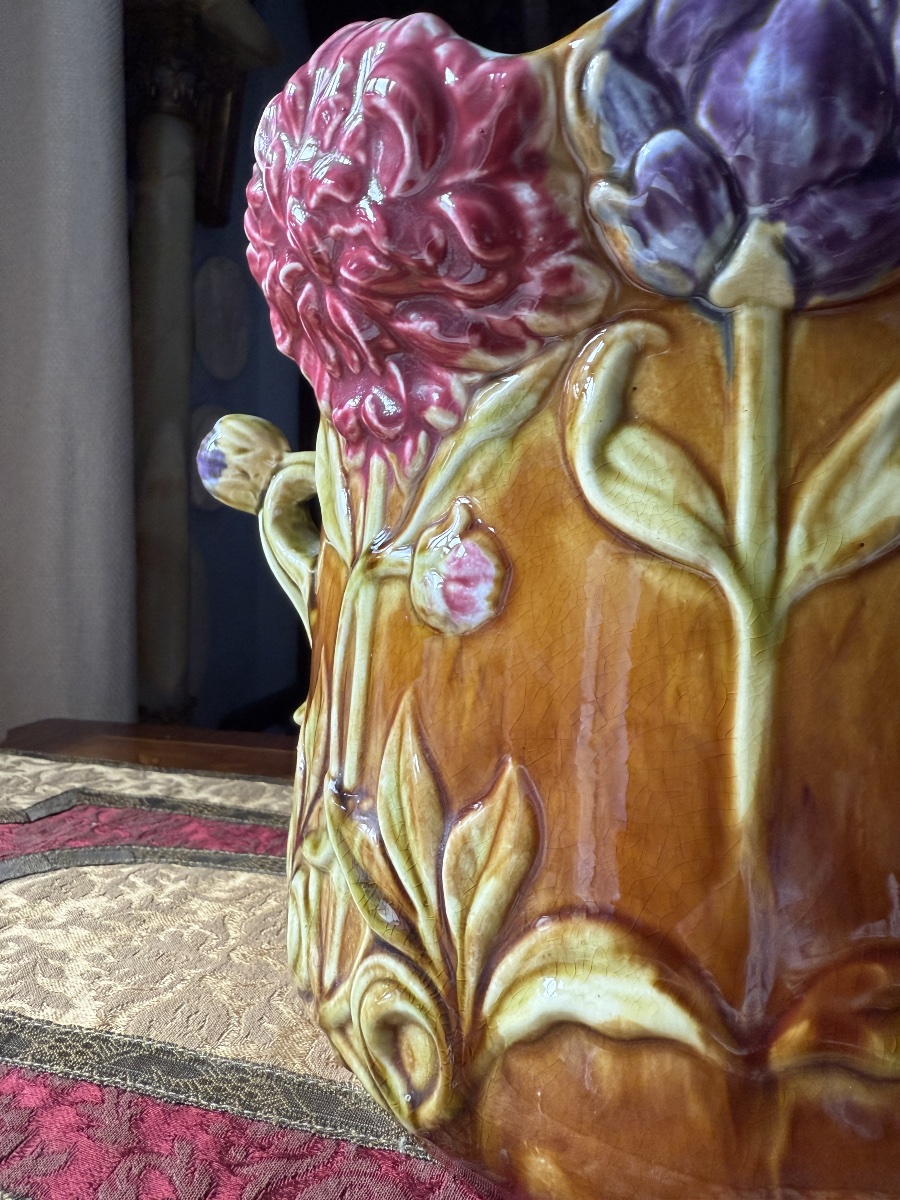 Cache-pot en barbotine en fort relief, France, XIXᵉ siècle-Onnaing-photo-5