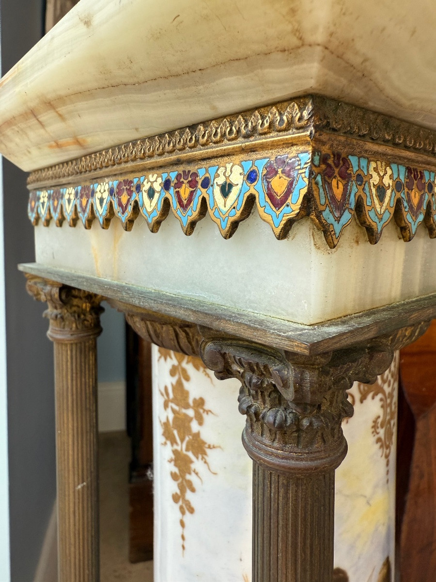 Grand Lampadaire à Pétrole en Onyx, Bronze Doré et Émaux Cloisonnés – Théodule Ribot, Fin XIXᵉ-photo-7
