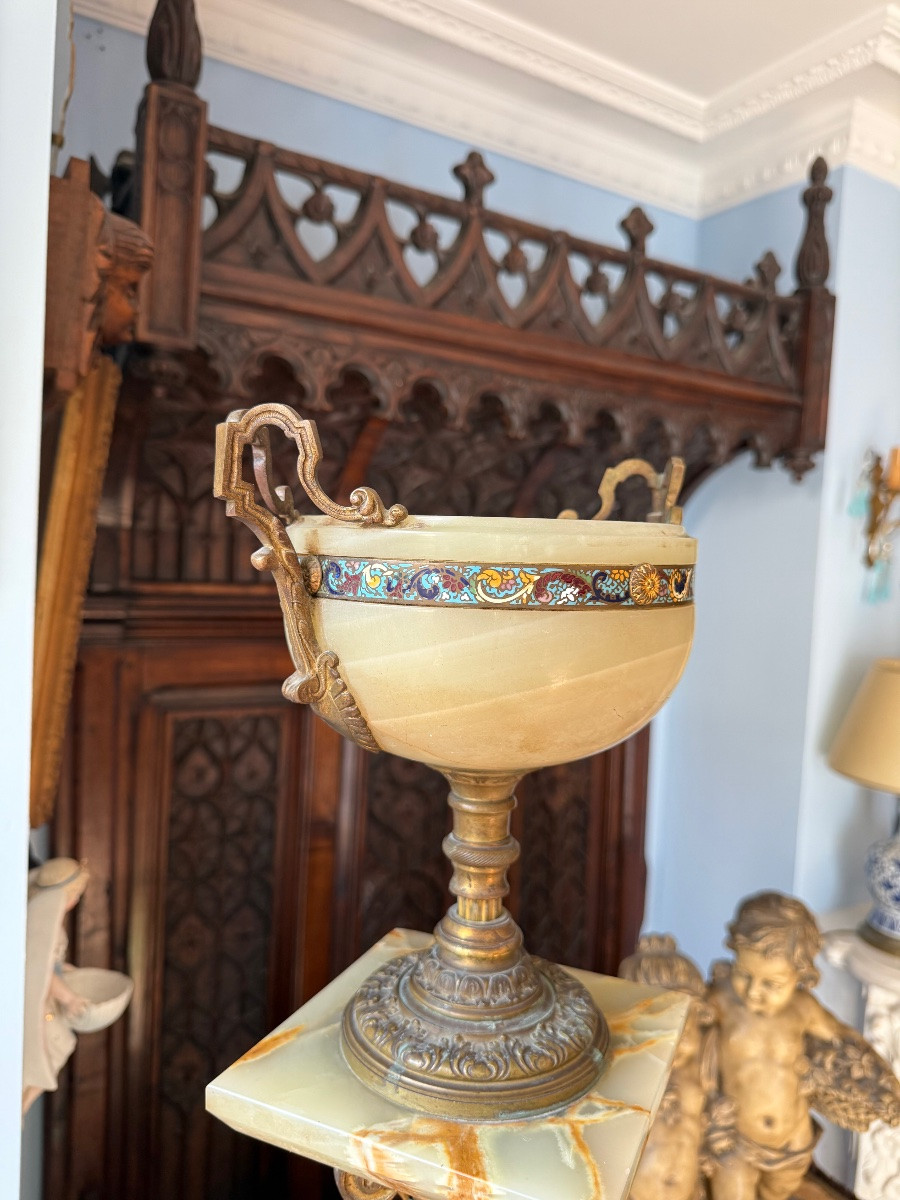 Grand Lampadaire à Pétrole en Onyx, Bronze Doré et Émaux Cloisonnés – Théodule Ribot, Fin XIXᵉ-photo-8