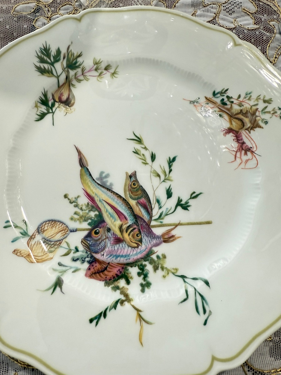 HAVILAND, LIMOGES — Service à poisson “Calanques”, une suite en 14 pièces décorative polychrome-photo-7