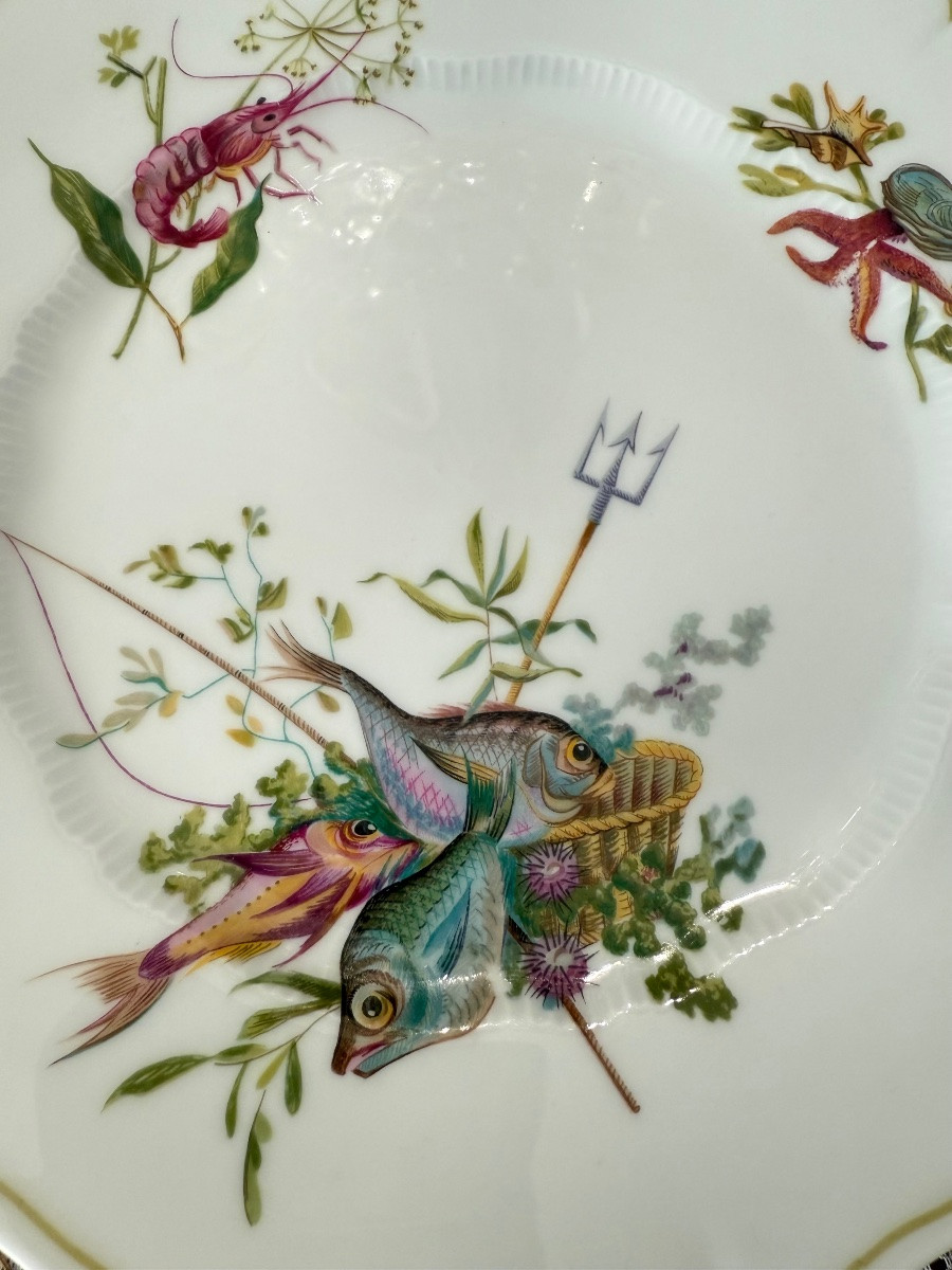 HAVILAND, LIMOGES — Service à poisson “Calanques”, une suite en 14 pièces décorative polychrome-photo-8