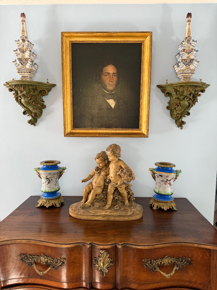 Pair Of Italian Baroque Sconce Brackets In Carved Wood-italy, Second Half 18th Century-photo-2