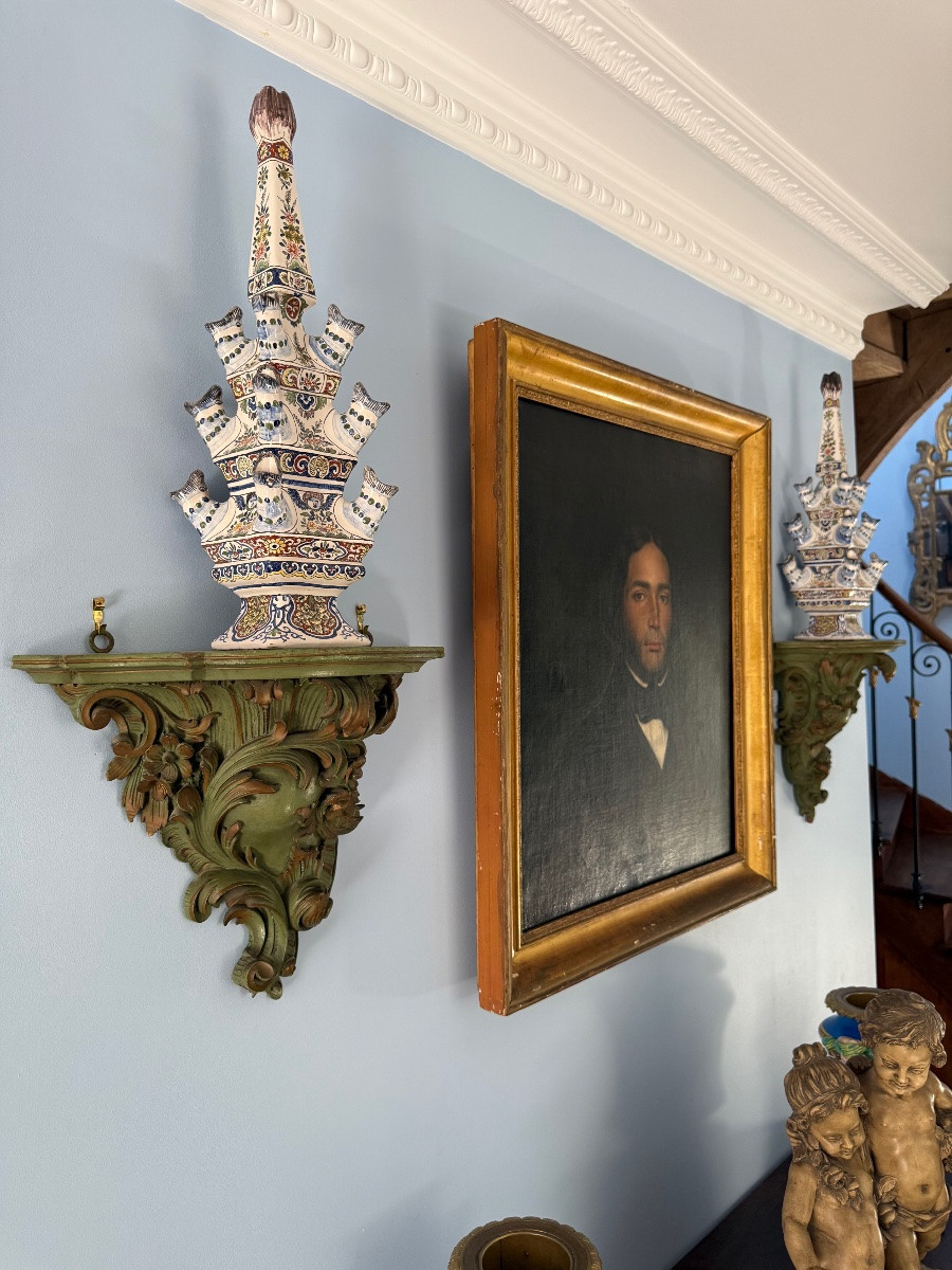Pair Of Italian Baroque Sconce Brackets In Carved Wood-italy, Second Half 18th Century-photo-3