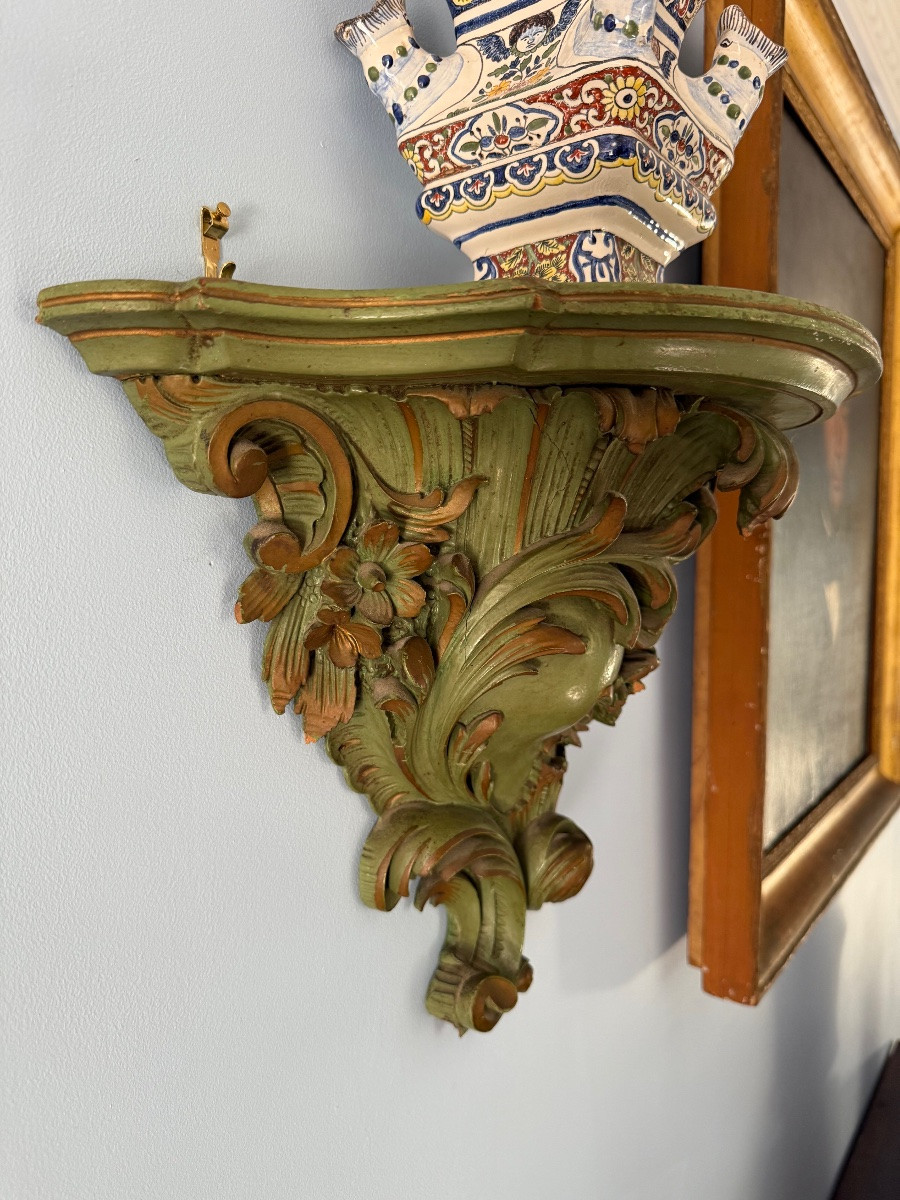 Pair Of Italian Baroque Sconce Brackets In Carved Wood-italy, Second Half 18th Century-photo-1