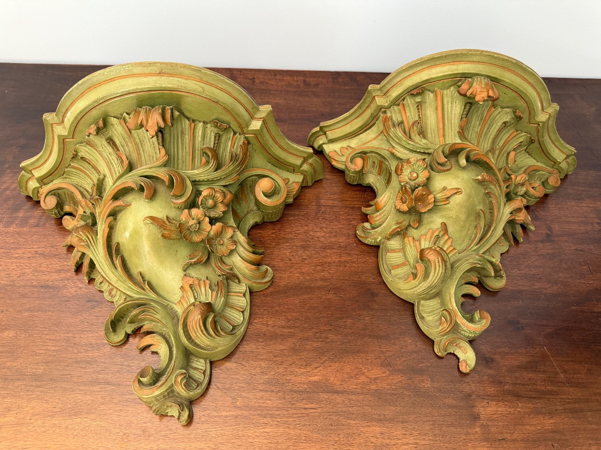 Pair Of Italian Baroque Sconce Brackets In Carved Wood-italy, Second Half 18th Century-photo-5