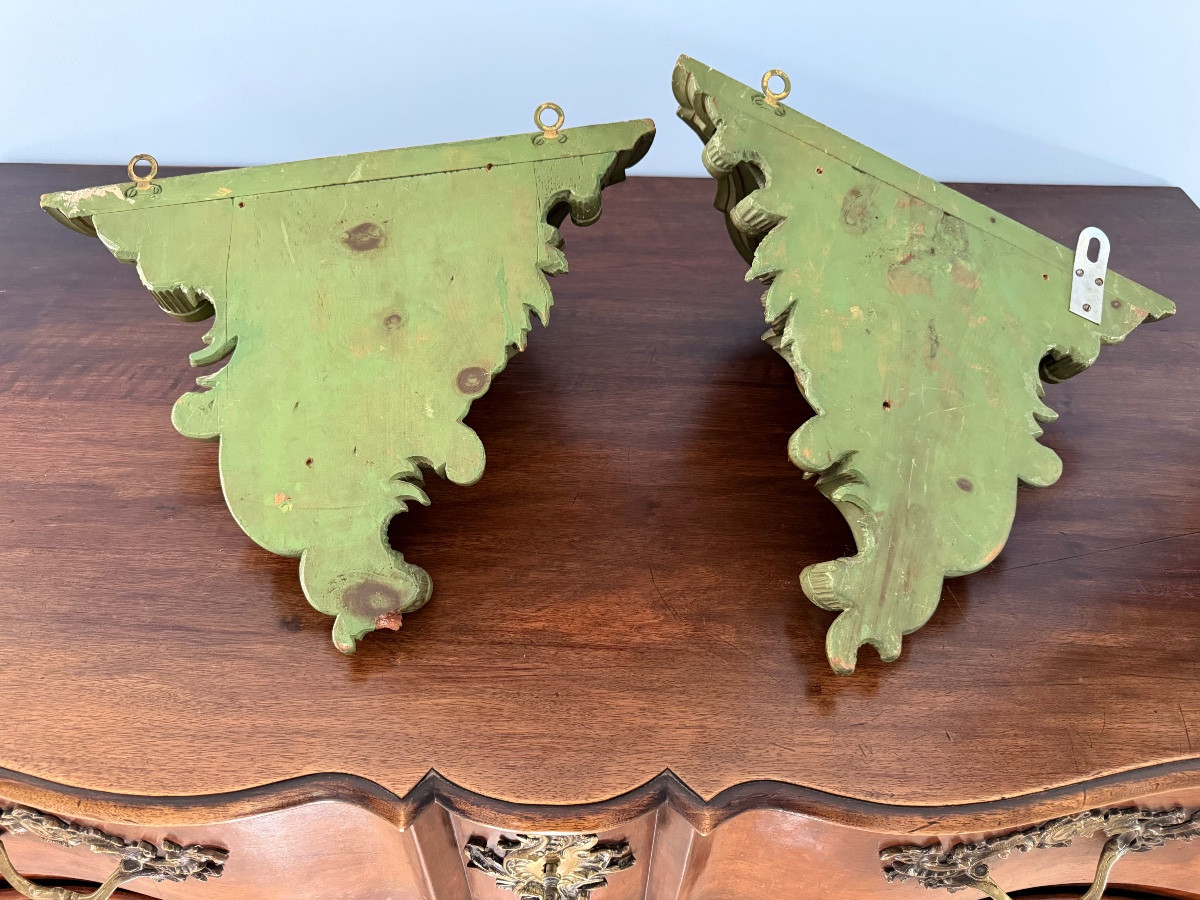 Pair Of Italian Baroque Sconce Brackets In Carved Wood-italy, Second Half 18th Century-photo-6