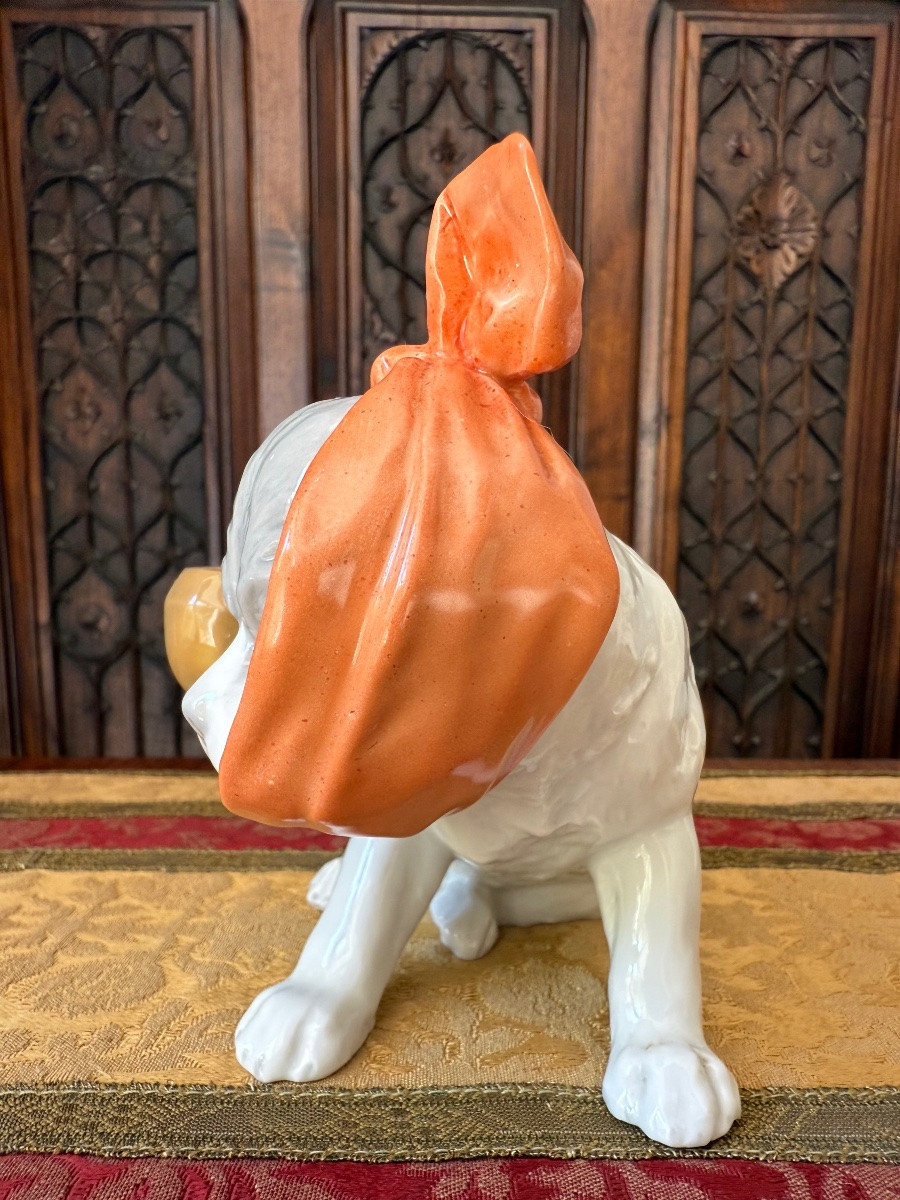 Chien en porcelaine au Mouchoir – Humour Anthropomorphe vers 1900, Gebrüder Heubach, Lichte,-photo-3