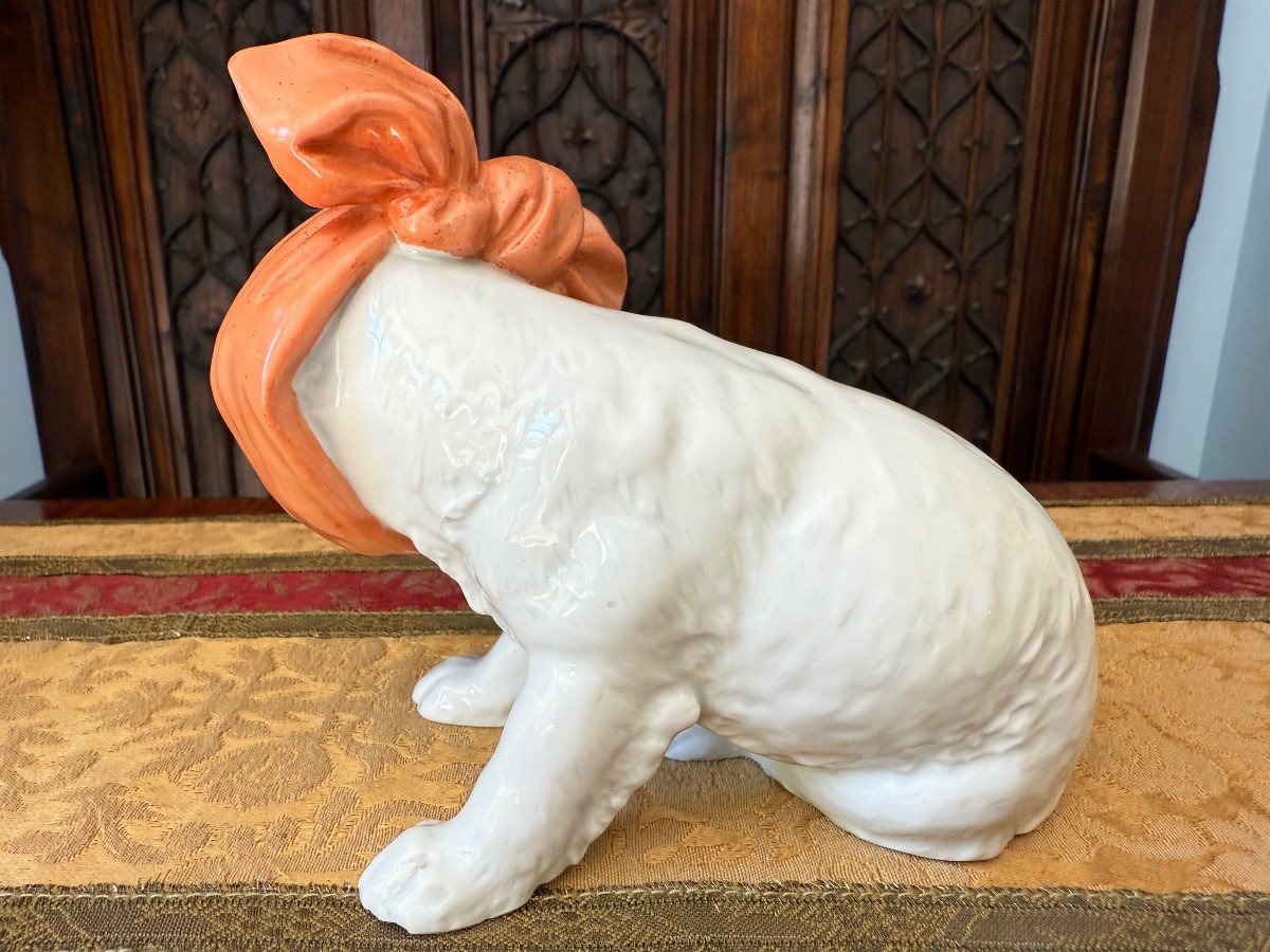 Chien en porcelaine au Mouchoir – Humour Anthropomorphe vers 1900, Gebrüder Heubach, Lichte,-photo-4