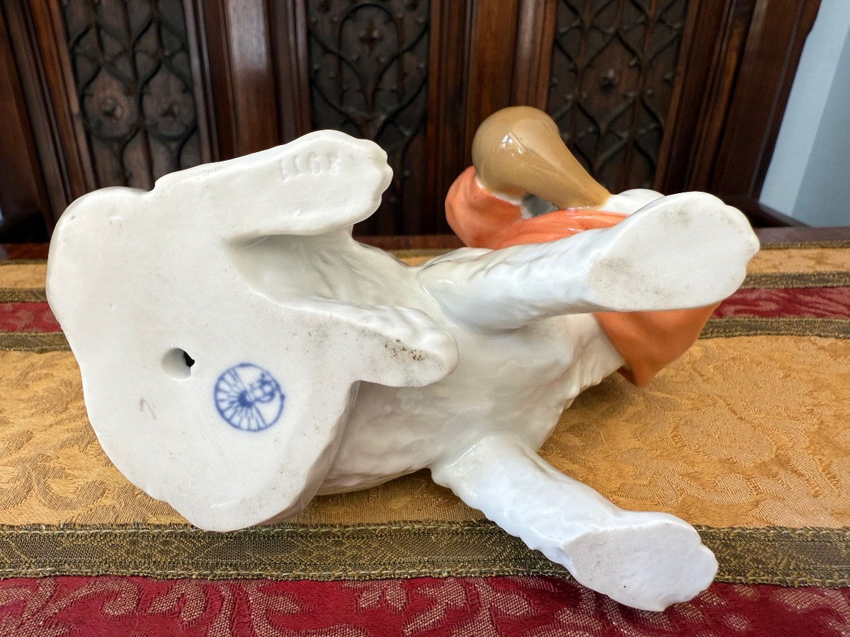 Chien en porcelaine au Mouchoir – Humour Anthropomorphe vers 1900, Gebrüder Heubach, Lichte,-photo-7