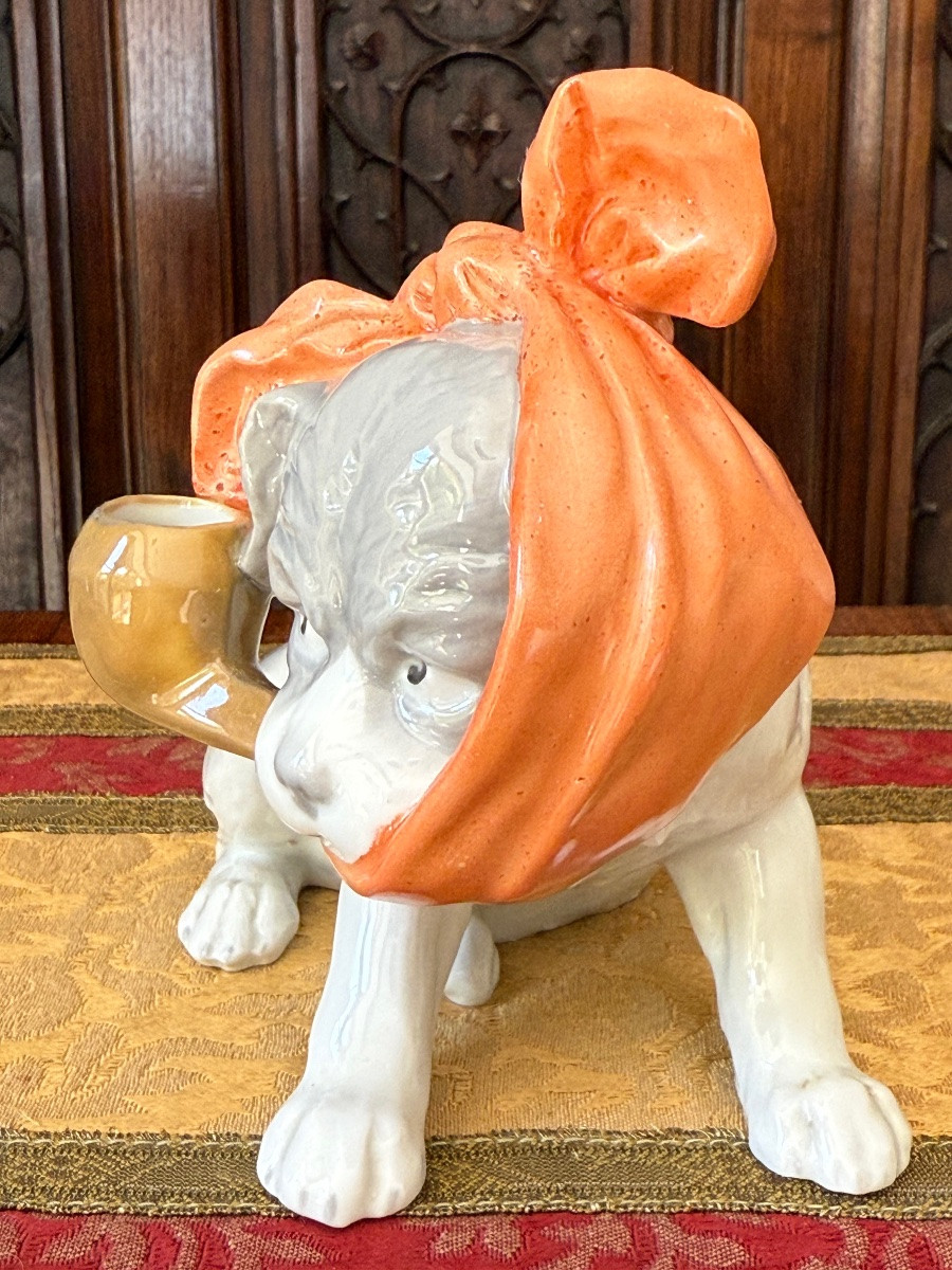 Chien en porcelaine au Mouchoir – Humour Anthropomorphe vers 1900, Gebrüder Heubach, Lichte,-photo-8