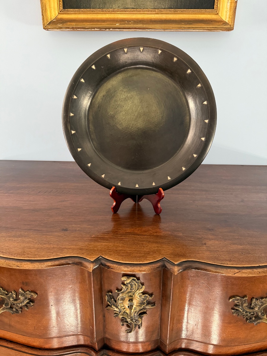 Berber Dish In Ebony Terracotta With Bone Inlays - High Atlas, Circa 1920-1960-photo-2