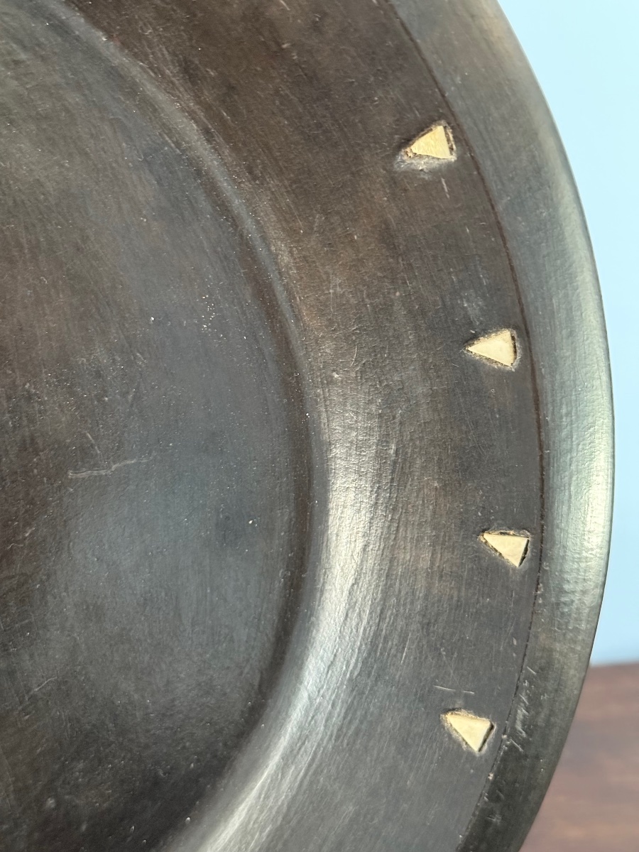 Berber Dish In Ebony Terracotta With Bone Inlays - High Atlas, Circa 1920-1960-photo-1