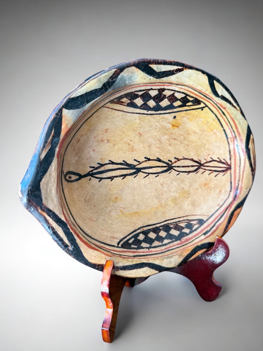 Berber Varnished Sejnane Dish - Abstract Polychrome Decor - 20th Tunisia-photo-2