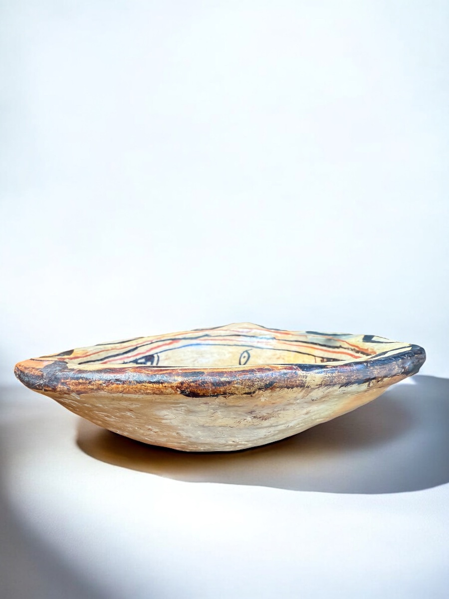 Berber Varnished Sejnane Dish - Abstract Polychrome Decor - 20th Tunisia-photo-3