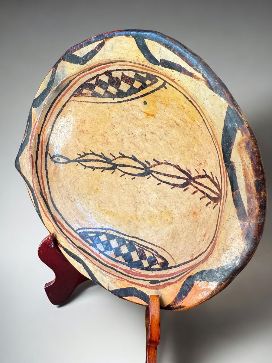 Berber Varnished Sejnane Dish - Abstract Polychrome Decor - 20th Tunisia-photo-1