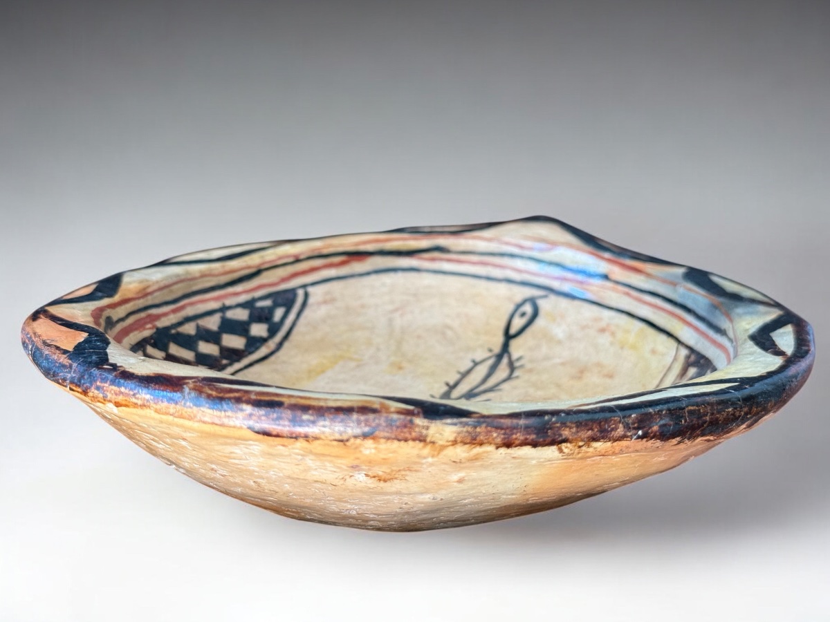 Berber Varnished Sejnane Dish - Abstract Polychrome Decor - 20th Tunisia-photo-6