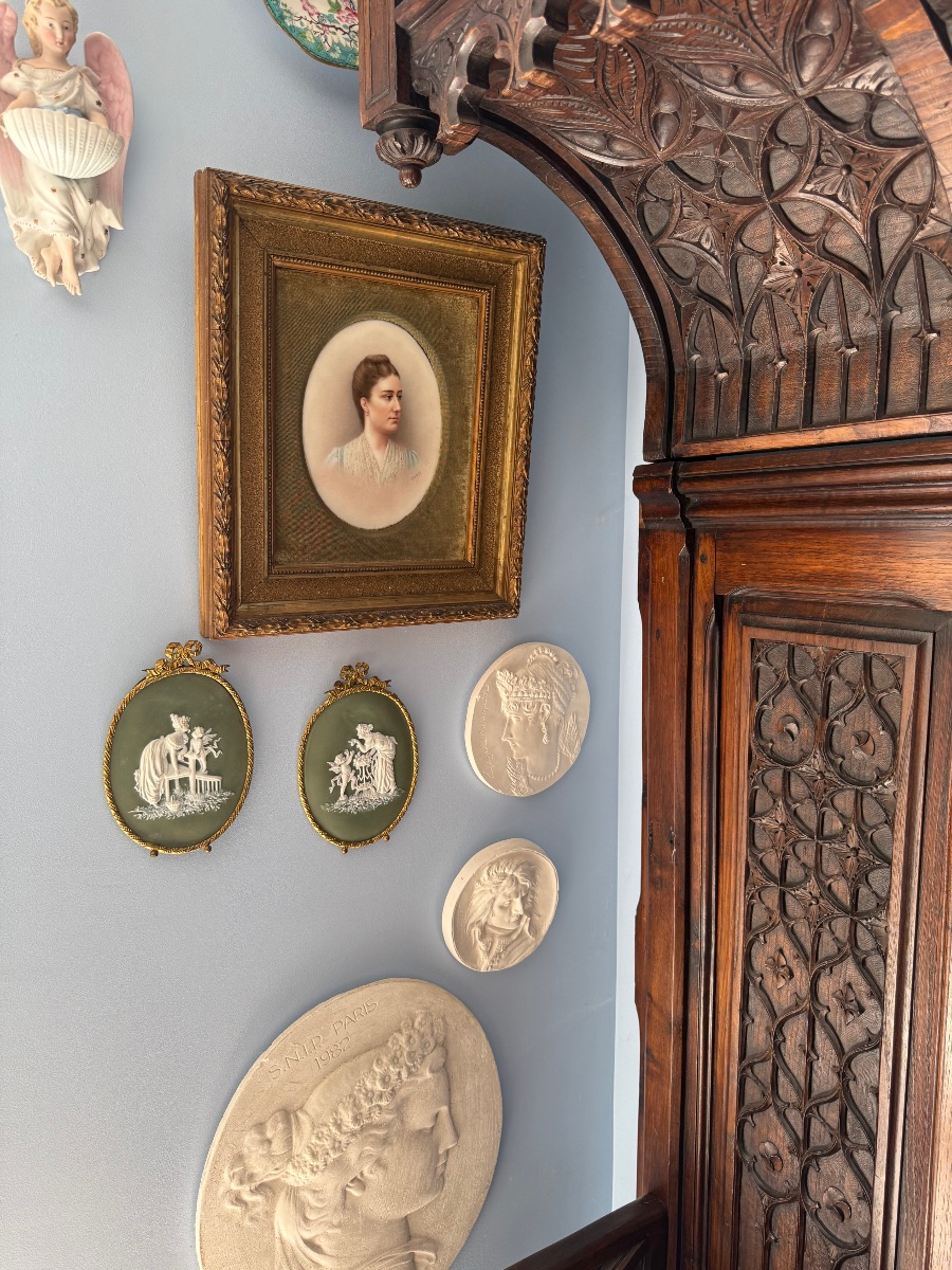 Pair Of Wedgwood Cookie Medallions - Relief Decoration - Green Jasper, Gilded Bronze Frame-photo-6
