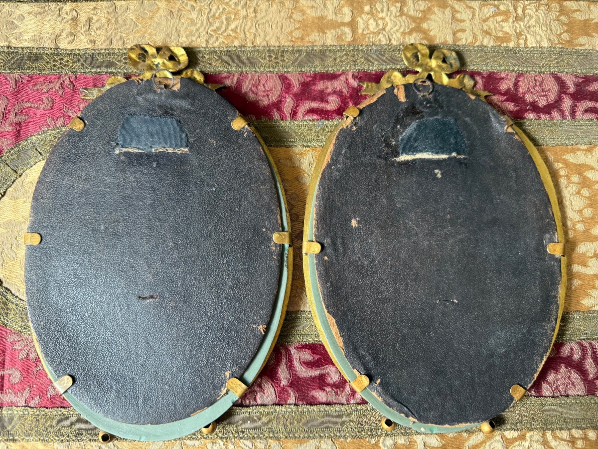 Pair Of Wedgwood Cookie Medallions - Relief Decoration - Green Jasper, Gilded Bronze Frame-photo-8