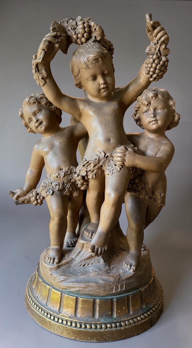 Cortège Bacchique aux Putti, Sculpture Terre Cuite Patinée, d’après Balestra, Numéroté 1396‑4