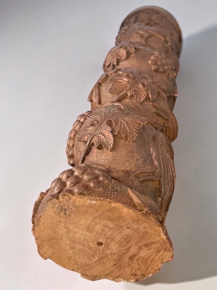 Twisted Column In Carved Oak With Vine Decor - Architectural Element - Salomonic Shaft-photo-3
