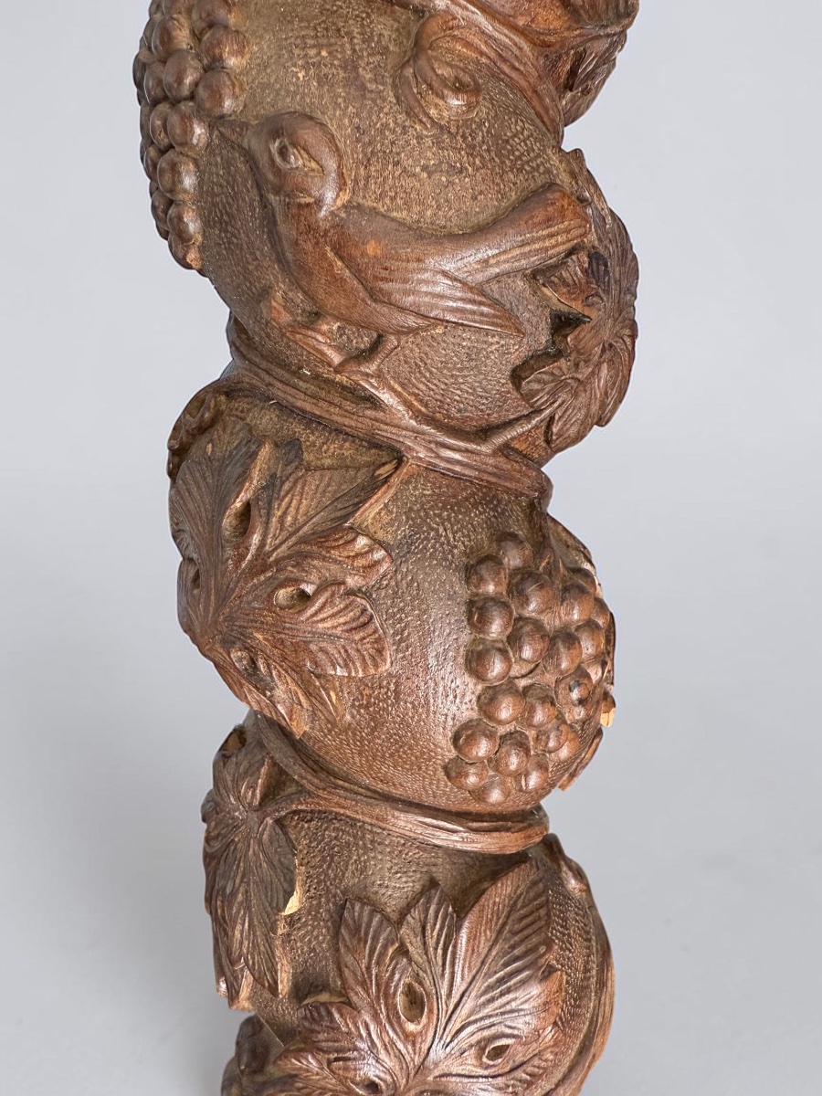 Twisted Column In Carved Oak With Vine Decor - Architectural Element - Salomonic Shaft-photo-4
