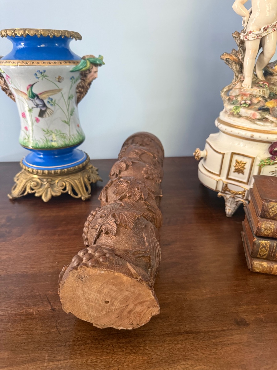 Twisted Column In Carved Oak With Vine Decor - Architectural Element - Salomonic Shaft-photo-6