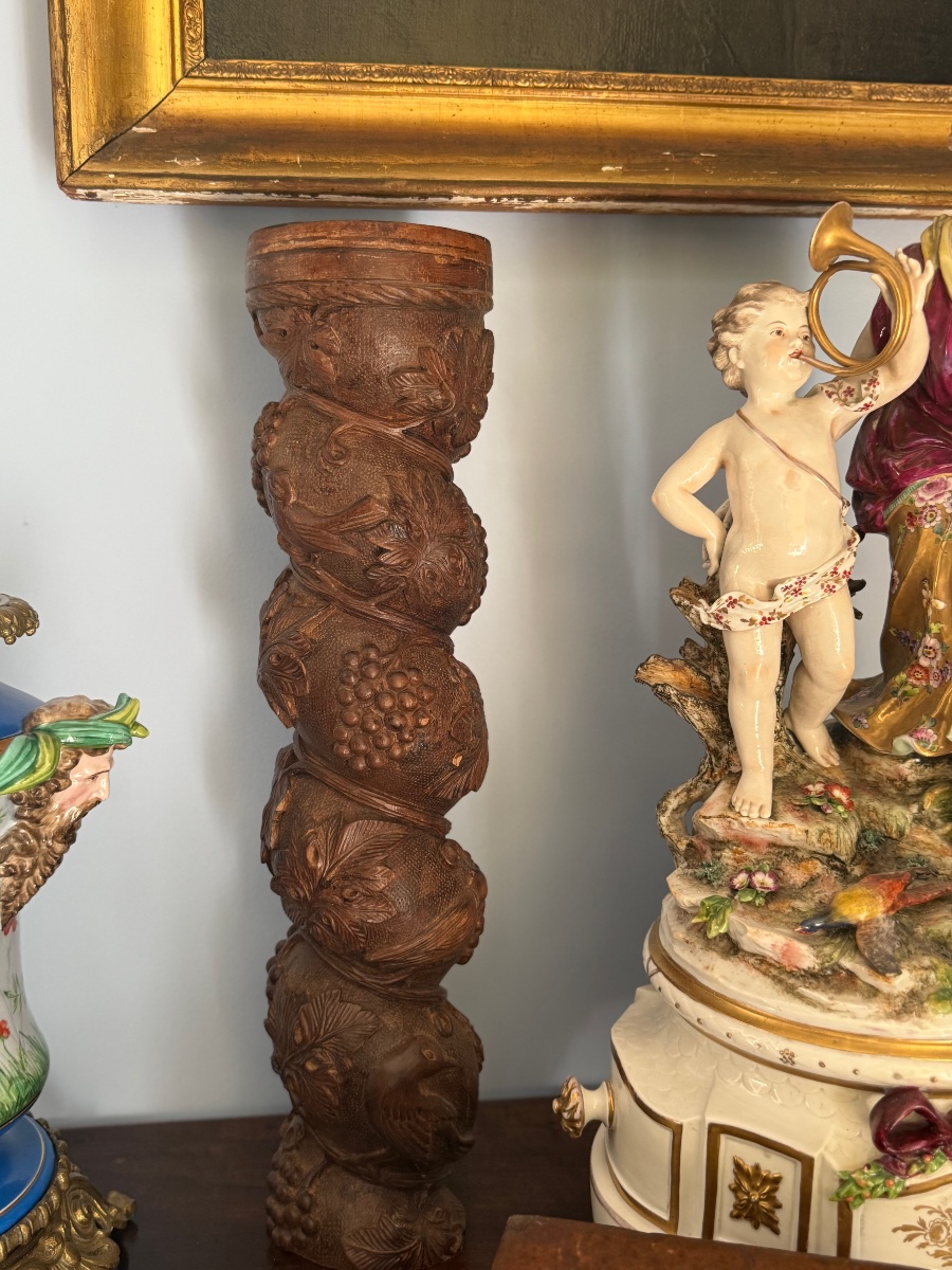 Twisted Column In Carved Oak With Vine Decor - Architectural Element - Salomonic Shaft-photo-8