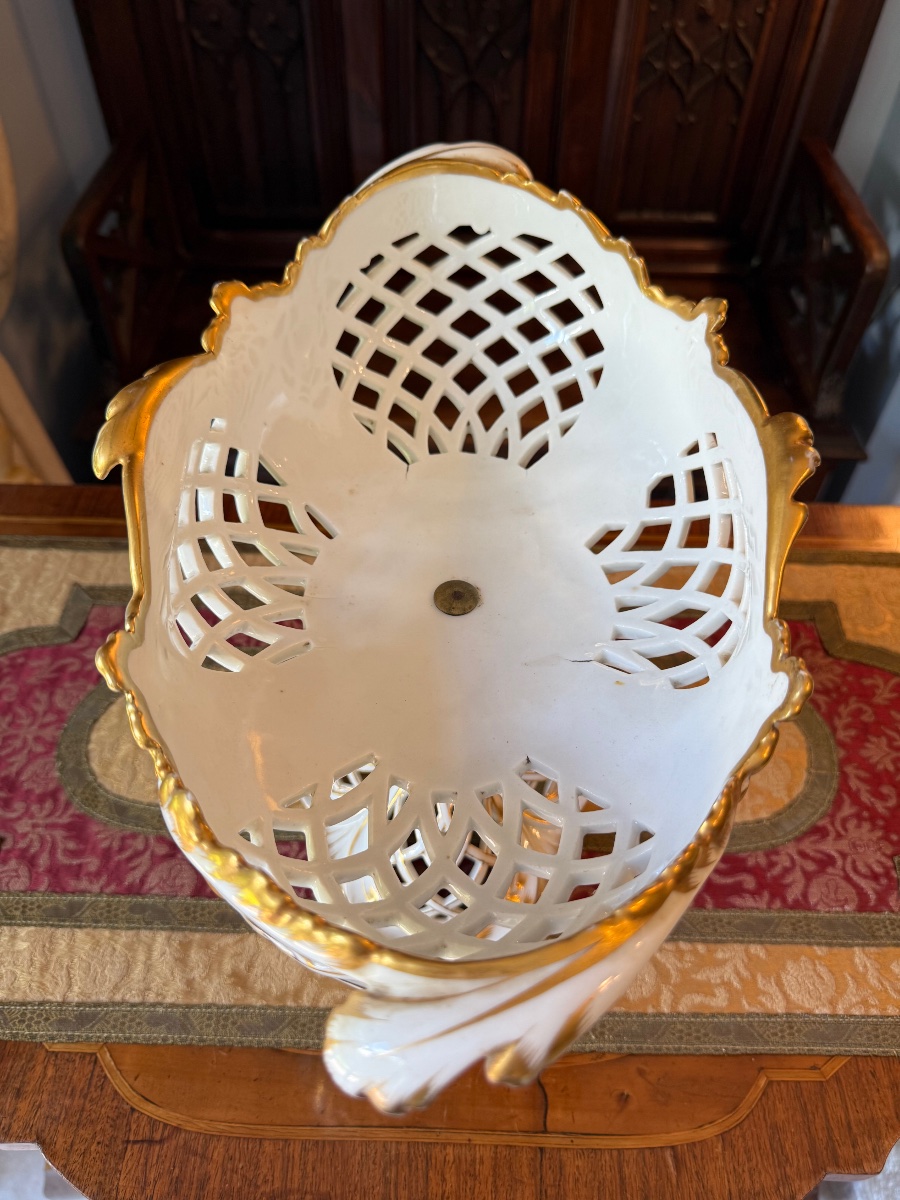 Porcelain Of Paris Bowl On Foot, Openwork Decoration And Gilded Foliage - Circa 1900-photo-4
