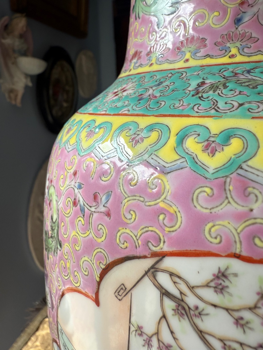 Pair Of Large Famille Rose Canton Vases With Polychrome Decoration China - Early XXᵉ Century-photo-8