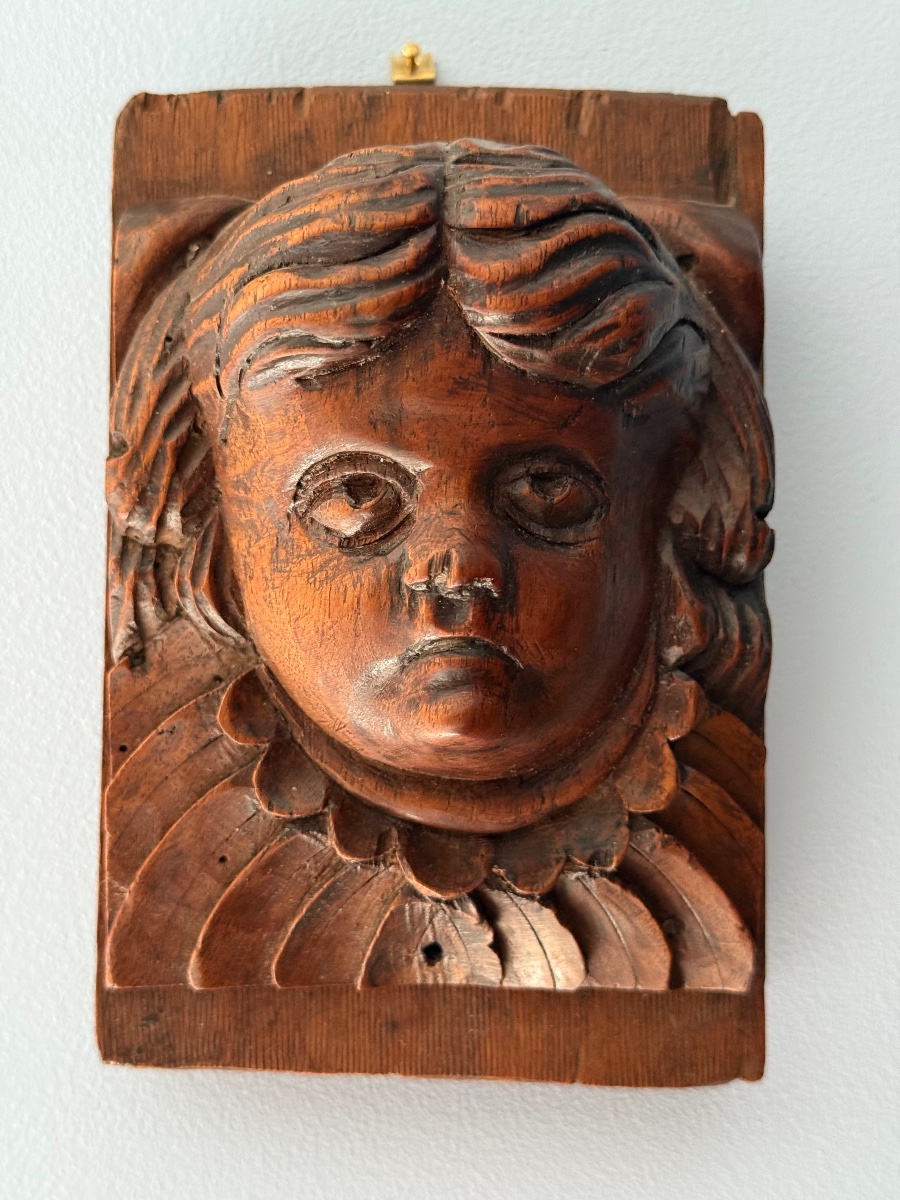 Oak Cherub Sculpture – 18th-century Ornamental Piece-photo-4
