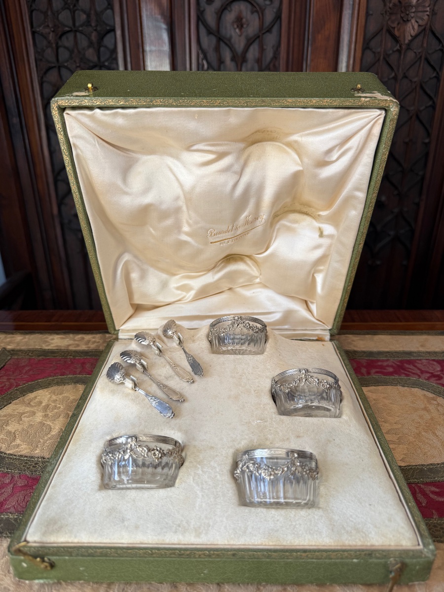 Set Of Four Minerve 1er Titre Salt Cellars In Silver And Cut Crystal, Late 19th Century-photo-2