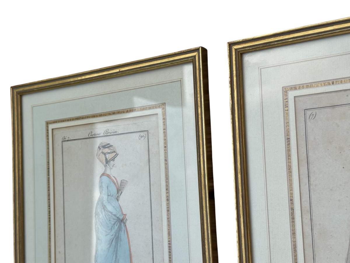 « Costume Parisien », 1797 — Trio de gravures en coloris d’époque, cadres dorés-photo-2