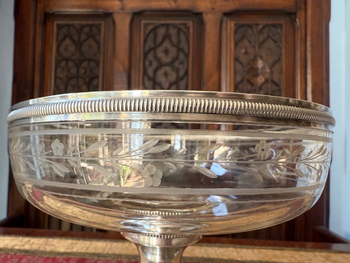 Cut Crystal Goblet With Silver Mount, -photo-2