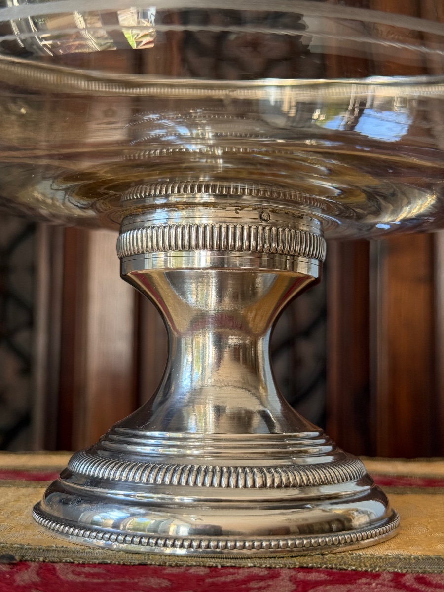 Cut Crystal Goblet With Silver Mount, -photo-5
